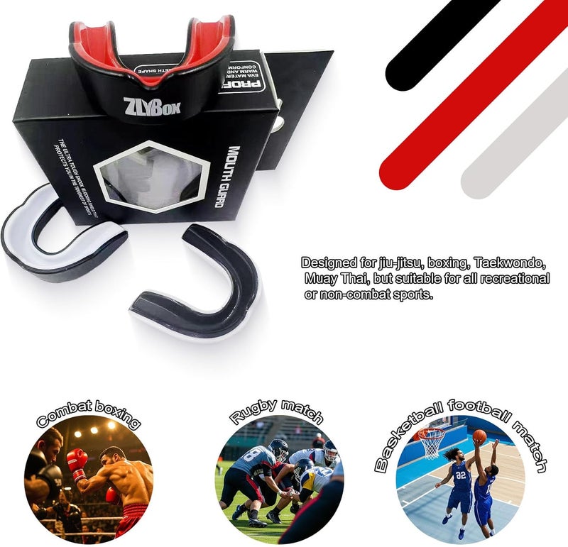 ZLYBox Dual-Layer Sports Mouth Guard for Adults & Youth with Case - Dental Protection for Boxing, Football, MMA, Hockey, Basketball, Lacrosse & All Contact Sports(White Black) - Image 5